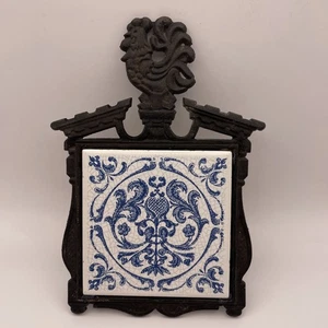 Vintage Hahn schwarz Schmiedeeisen Untersetzer mit Zierfliese - Bild 1 von 3