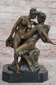 Heißguss Satyr und Nymphe Erotik Art Deco Akt Bronze Skulptur Marmor Figur - Bild 1 von 10