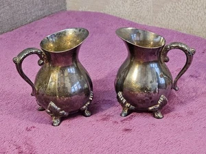 Pair Vintage Viners Ornate Alpha Silver Plate Small Footed Milk Creamer Jug 3.5” - Picture 1 of 5