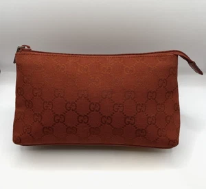 GUCCI GG Canvas Cosmetic Pouch Red Orange Brick Makeup Bag Vintage Italy Zip - Picture 1 of 14