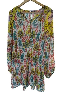 Anthropologie Dress Smock Top Ladies Long Sleeve Multicoloured Print Button XL - Picture 1 of 8