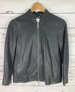 Reiss Leather Jacket XS Beau Black Cropped Lambs Leather VGC - Picture 1 of 11