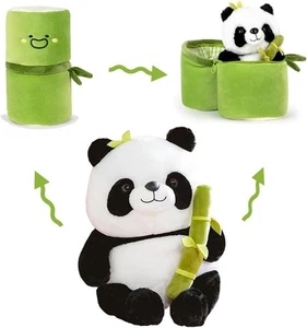 Cute Panda Plush Toy with Bamboo Cover, Kawaii Stuffed Toy, Animal...  - Picture 1 of 7