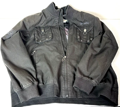 HARLEY DAVIDSON Black Cotton Jacket Women's 1W 18 - 20 Embroidered  Logo Zip Up Foto 1 de 4