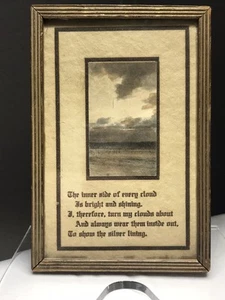 Antiguo estampado de verso de poema con forro plateado ~ enmarcado - Imagen 1 de 10