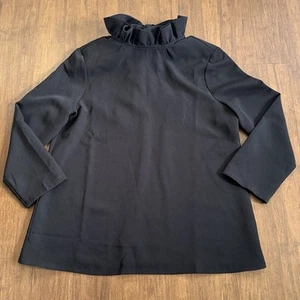Tuckernuck Blouse Medium Pomander Place Faye Top Ruffle Collar Bow Tie Black NEW - Picture 1 of 16