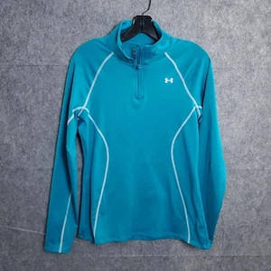 Under Armour Womens Sweatshirt M Semi fitted Green Quater Zip Cold Gear Logo - Picture 1 of 14