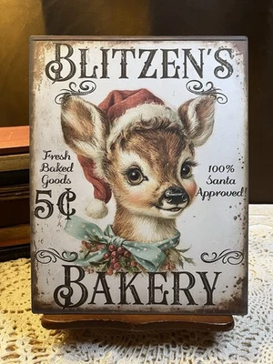Blitzen’s Bakery, Reindeer, Christmas  Handcrafted  Canvas Board Sign - Image 1 of 3