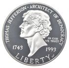 Proof 1993 Thomas Jefferson Democracy Silver Us Commemorative 90% Silver Dollar