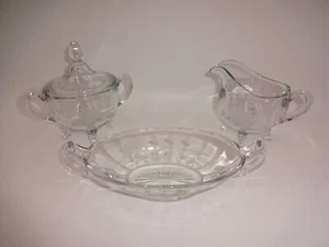 4 Pc Set Vintage Clear Glass Etched Flowers Sugar Bowl & Lid Creamer & Dish - Picture 1 of 20