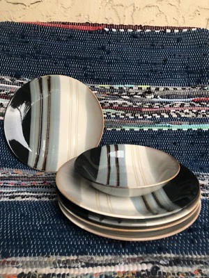 JUEGO DE COLECCIONISTAS 6 PIEZAS Home Trends JAZZ PLATOS DE CENA CUENCO RAYAS AZULES Foto 1 de 4