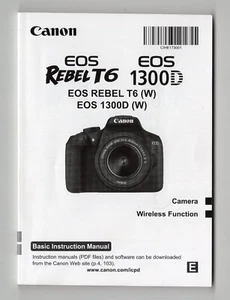 Canon EOS Rebel T6 / 1300D Cámara Original Manual de Instrucciones / Guía en Inglés - Imagen 1 de 6