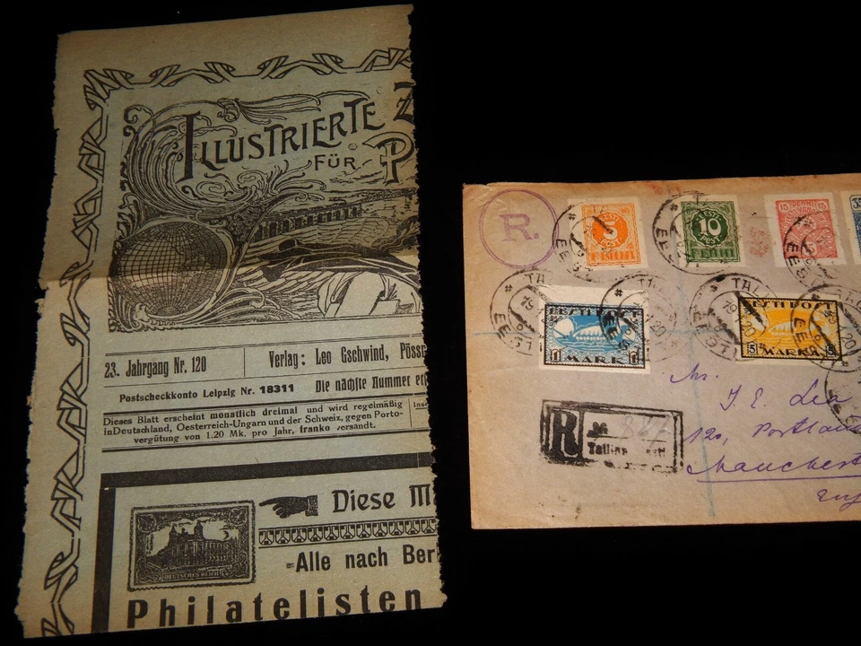 Capa Vintage, TALLINN, ESTÔNIA, 1939 Multi-Carimbo Registrada em Manchester, Reino Unido - Imagem 1 de 4