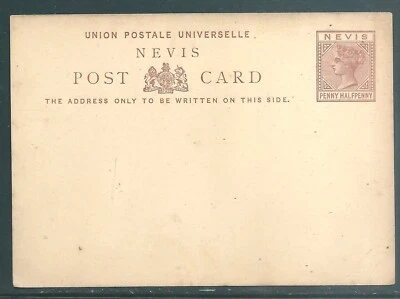 Tarjeta de papelería postal NEVIS Queen Victoria sin usar Foto 1 de 2