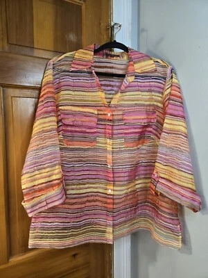 Notations Striped Sheer Light Jacket Pink And Orange Sz 1X - Image 1 of 4