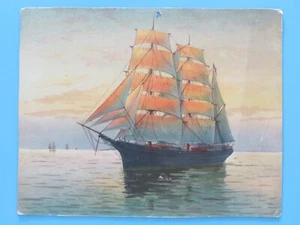Orig. 1880 Color Lithograph Bark 3-Mast Ship Long Island Steamer 5-3/4"x7-1/4" - Picture 1 of 2