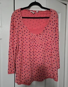 Boden Top Polka Dot Top Tencel Double Layer Scoop Neck Coral Pink Blouse 6 EUC - Picture 1 of 11
