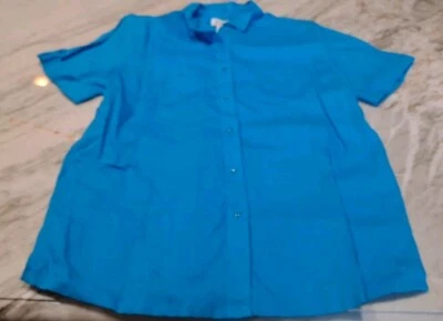 Blusa Westbound Grande Turquesa Manga Corta Lino Abotonada Mujer Talla L Usada en Excelente Condición Foto 1 de 4