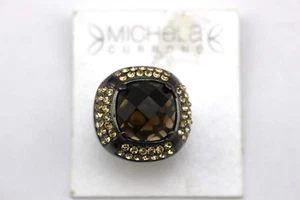 Anillo de cóctel MICHELA CURRONE Gunmetal cristal champán ahumado 8 nuevo con etiquetas - Imagen 1 de 3