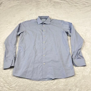 Eton Shirt Mens 43 17 Blue Plaid Contemporary Long Sleeve Button Up Geometric - Picture 1 of 10