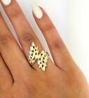 14k Solid Yellow White Gold Two 2 Tone Feather Leaf Ring Fancy Ring 