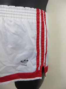 Vintage Adidas 80s 1980s Shorts White Red Retro Vtg Shiny Nylon Mens Small 5 D5 - Picture 1 of 9