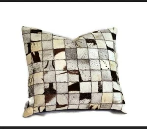 Genuine Leather 19×17inch Zebra Patchwork Cushion/Pillow Cover. African decor - Picture 1 of 3