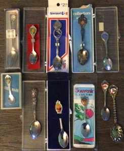 Vintage Lot 11 Sterling Silber Souvenir Mini Löffel auf der ganzen Welt NASA - Bild 1 von 9