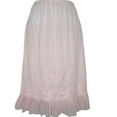 Knee Length Half Slip XS Pink Nylon Lace Accordion Pleated Hem Vintage Pinup Mod - Image 1 of 4