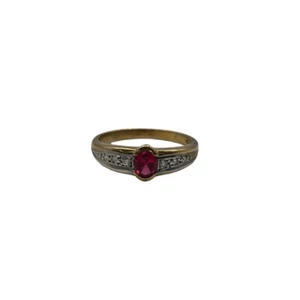 9ct 9k Yellow Gold Created Red Ruby And Diamonds Ladies Ring Size O1/2. New - Picture 1 of 8
