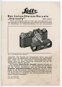 LEITZ WETZLAR Prospekt Anleitung STEREOLY Leica-Stereo-Vorsatz Manual Broschüre - Picture 1 of 2