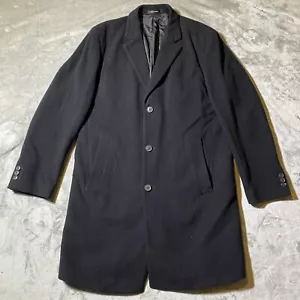 Hugo Boss Long Overcoat Mens 44R Stratus 3 Button Black Cashmere Wool Blend - Picture 1 of 8