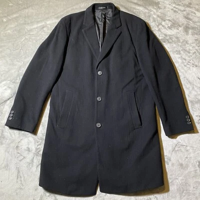 Hugo Boss Long Overcoat Mens 44R Stratus 3 Button Black Cashmere Wool Blend - Image 1 of 4