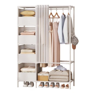 Heavy Duty Clothes Rail Rack Garment Hanging Stand Open Wardrobe Shelf & Curtain - Picture 1 of 19
