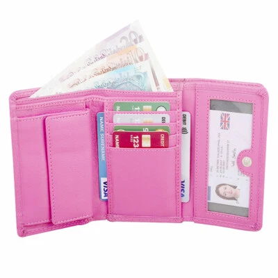 Ladies Women Pink RFID SAFE Real Leather Clutch Wallet Purse ID Coin Pocket - Image 1 of 4