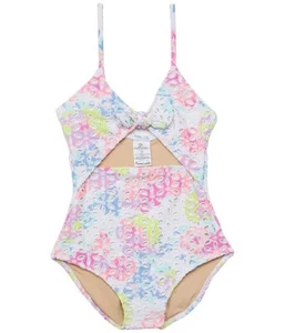 Shade Critters L44722 Girls Cutout Monokini Floral Eyelet Swimsuit Size 7 - Picture 1 of 3