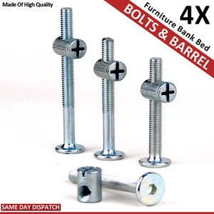4 COT BED BUNK BED FURNITURE BOLTS WITH BARREL NUTS 50-60-70 mm M6 HIGH QUALITY - Picture 1 of 8