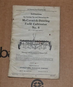 Cultivador de campo IH McCormick-Deering 1936 de colección n.º 8 manual de instrucciones - Imagen 1 de 2