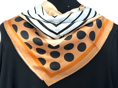 35"X35"Dots Line Art Pure Mulberry Satin Silk 12momme Wrap Scarf 88X88cm5-111 - Image 1 of 4