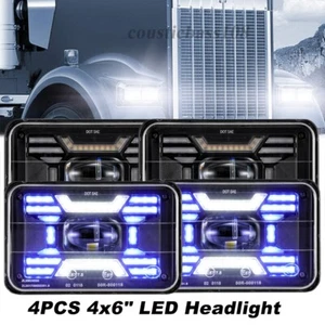 4x 4x6" LED Headlight Hi-Low Beam Blue For Kenworth W900 T800 T600 Peterbilt 378 - Picture 1 of 12
