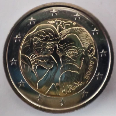法国 2 欧元硬币 2017 年“奥古斯特罗丹”未流通 — 第 1/2 张图片