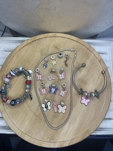 Unsure Of Authenticity Charm Bracelet Necklace & Bangle With 39 Charms - Picture 1 of 13