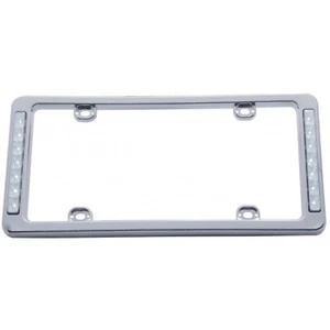 Chrome Plastic License Plate Frame White LED Reverse Light Car Truck Ford Chevy - Picture 1 of 2