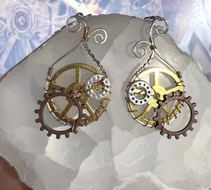 Steampunk Ohrringe, drahtumwickelte Steampunk Ohrringe, Unikat, Handarbeit - Bild 1 von 6