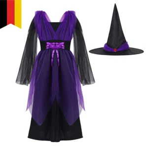 Hexenkostüm Kinder Mädchen Hexe Kleid & Hut Sets Halloween Karneval Cosplay. - Bild 1 von 22