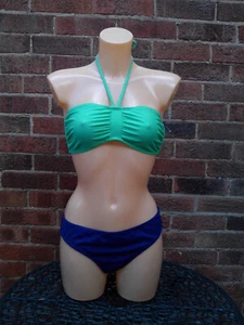 Mismatched navy/emerald green bandeau halterneck bikini, size 12 - Picture 1 of 3