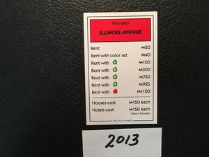 Tarjeta de reemplazo de tarjeta de título de escritura Monopoly 2013 ILLINOIS AVENUE - Imagen 1 de 3