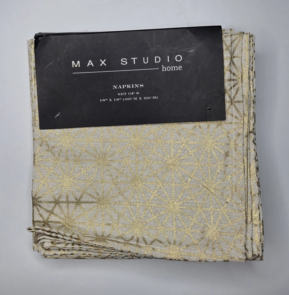 8 Max Studio Home Cloth Napkins Gold Silver Metallic Cotton Holiday 18” x 18” - Image 1 of 4