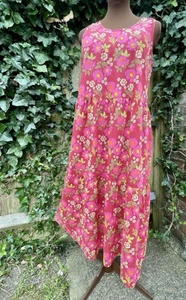 NWOT Gudrun Sjoden Magenta Floral Summer Dress M Organic Cotton Lagenlook - Picture 1 of 8