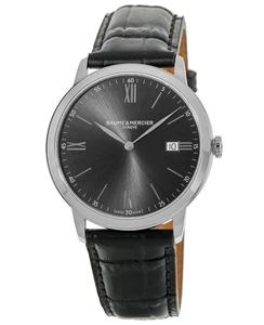 New Baume & Mercier Classima Quartz Grey Dial Black Leather Men's Watch 10416 - Imagen 1 de 4